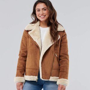 Faux Shearling Biker Jacket - Size Large